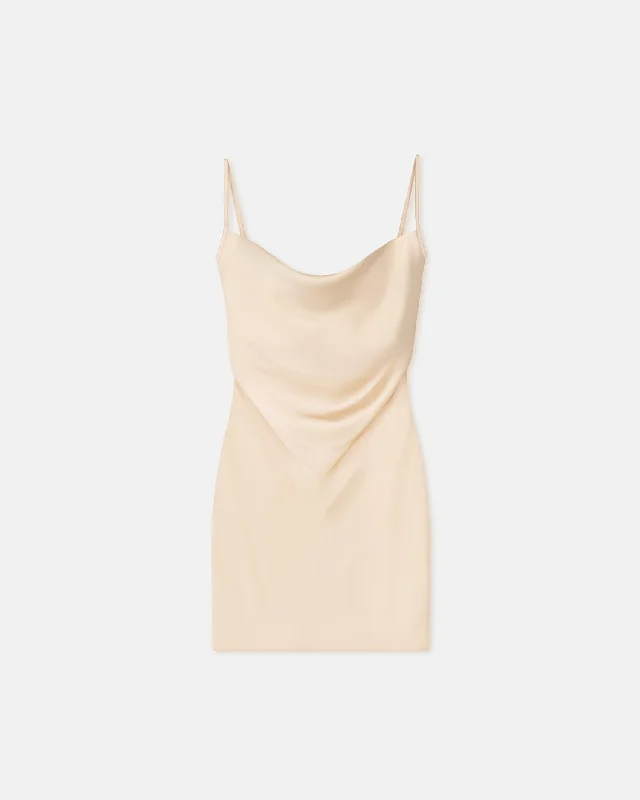 Backless Velvet Slip Dress -Black Satin Slip Dress for Casual Wear -Seren - Slip Satin Mini Dress - Creme
