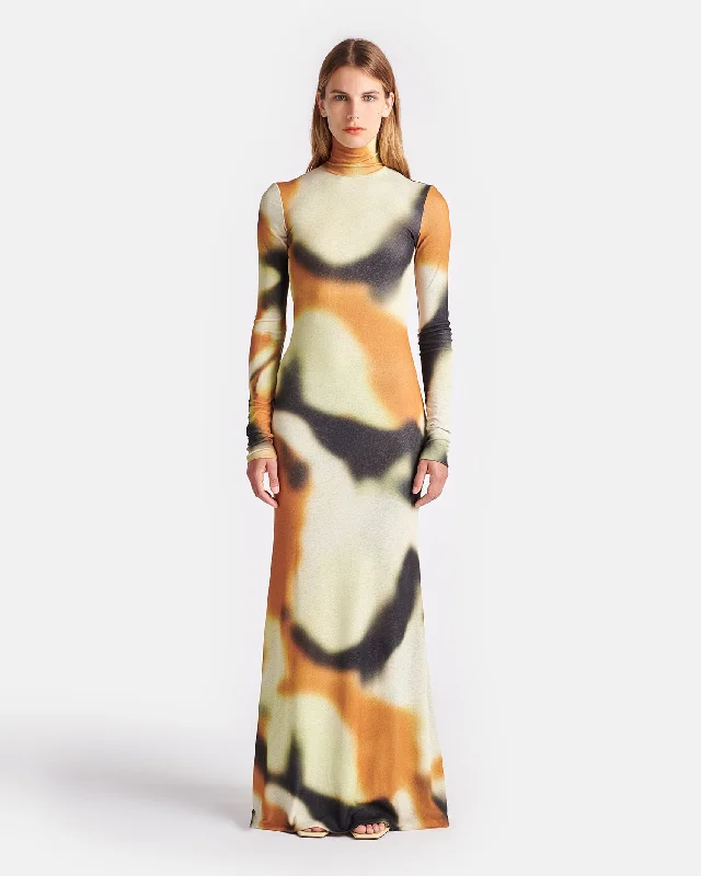 Women's Button-down Maxi Dress-Nemy - Printed Mesh-Jersey Maxi Dress - Smudged Graffiti Women's Button-down Maxi Dress-Nemy - Printed Mesh-Jersey Maxi Dress - Smudged Graffiti