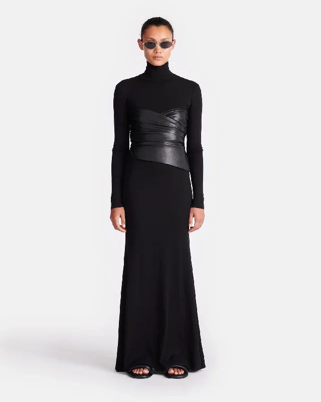 Women's Summer Beach Maxi Dress-Amabel - Mesh Jersey And Okobor™ Alt-Leather Maxi Dress - Black Women's Summer Beach Maxi Dress-Amabel - Mesh Jersey And Okobor™ Alt-Leather Maxi Dress - Black
