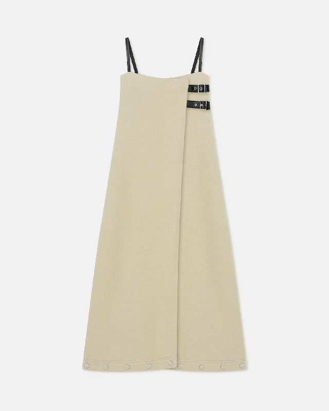 Women's Cocktail Maxi Dress-Kael - Studded Felted Wool Maxi Dress - Oat