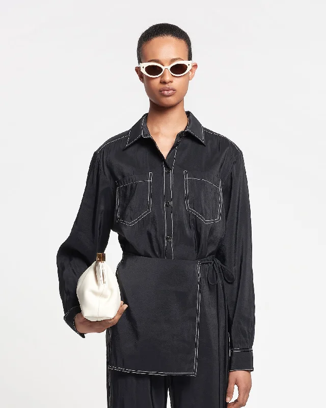 Soft Women's Shirt Dress-Metta - Glass Poplin Shirt Dress - Black