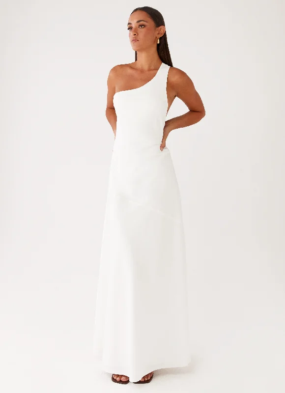 Women's Minimalist Maxi Dress-Oaklyn One Shoulder Maxi Dress - Ivory