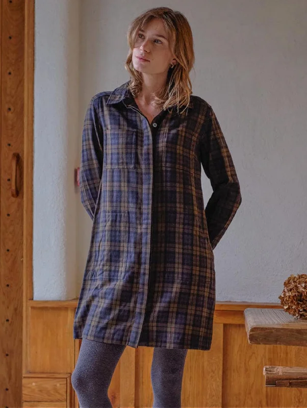 Women's Party Shirt Dress-Ocean Cotton Shirt Dress | Check