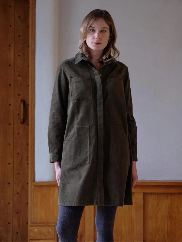 Woolen Plaid Shirt Dress-Ocean Cotton Shirt Dress | Olive Cord