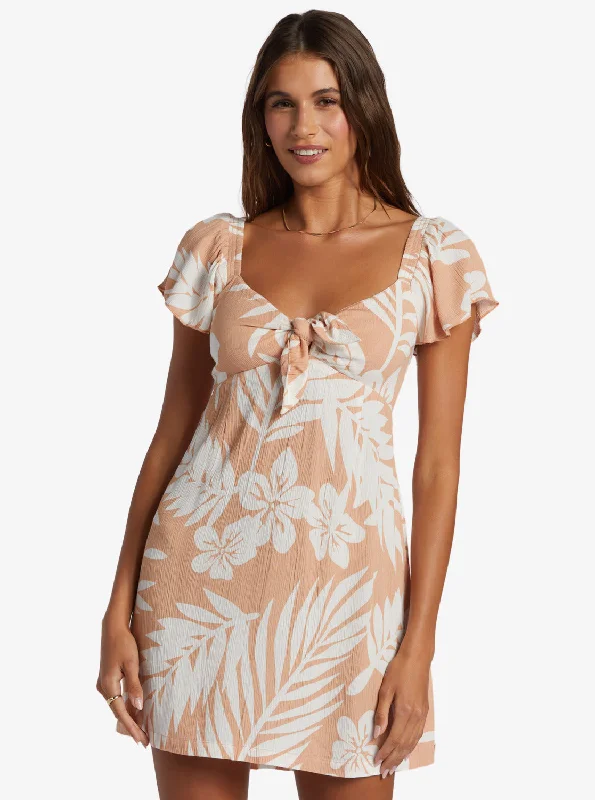 Women's Puff Sleeve A-line Mini Dress-Oceanview Mini Dress - Cafe Creme Palmeria
