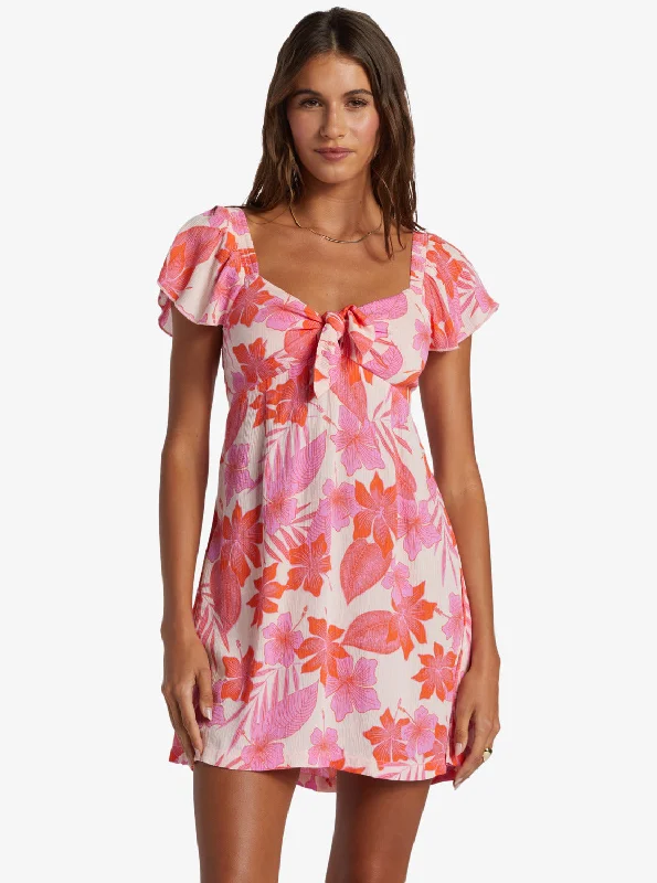 Women's Classy Lace Mini Dress-Oceanview Mini Dress - Pale Dogwood Lhibiscus