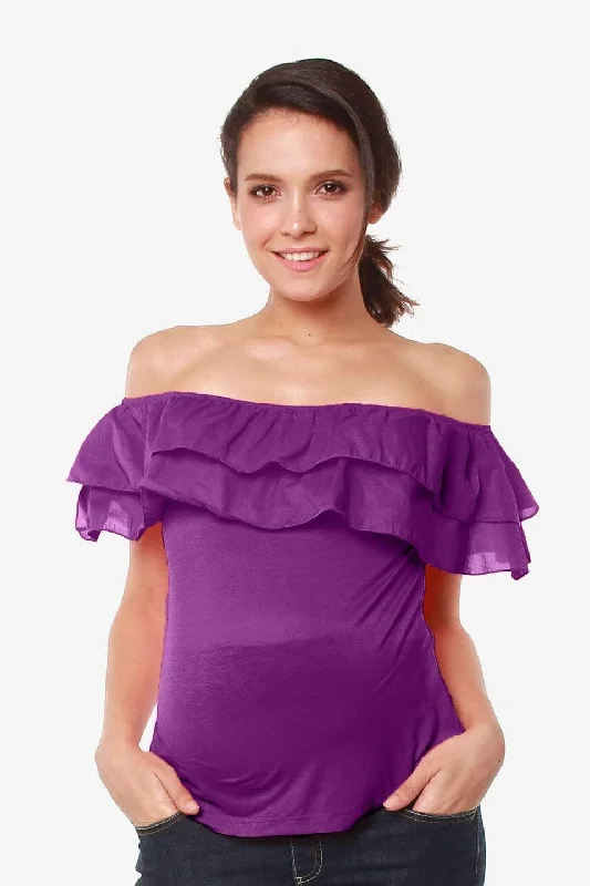 Women's Oversized Top -Off Shoulder Cacey Nursing Top Eggplant