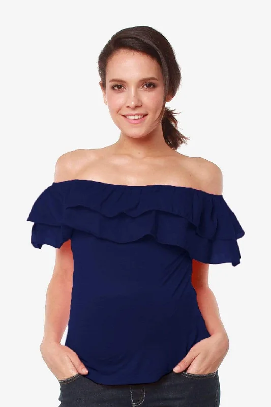 Women's Sporty Top -Off Shoulder Cacey Nursing Top Navy