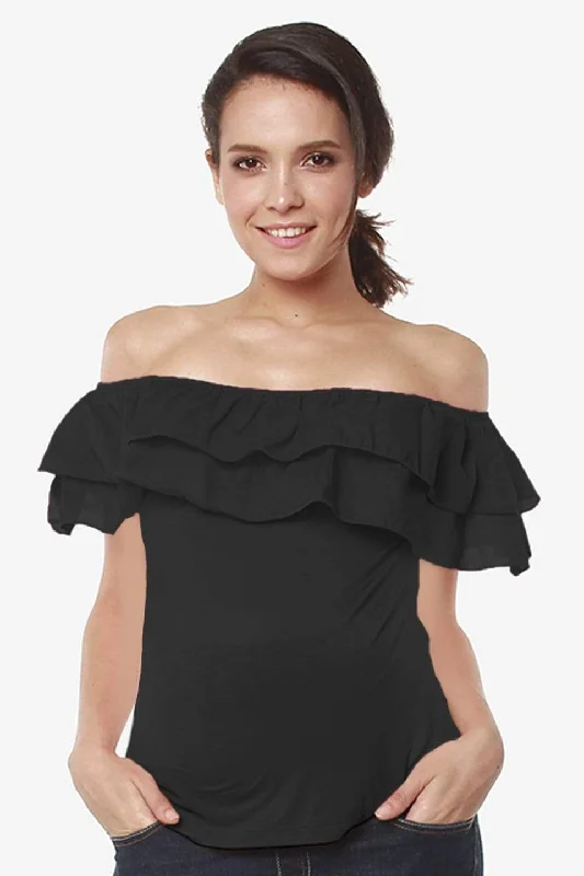Women's Lace Detail Top -Off Shoulder Cacey Nursing Top Black