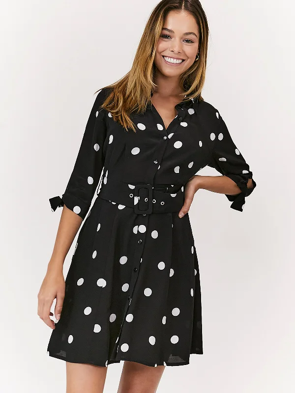 Stylish Shirt Dress-Olivia Mini Belted Shirt Dress / Mono Spot