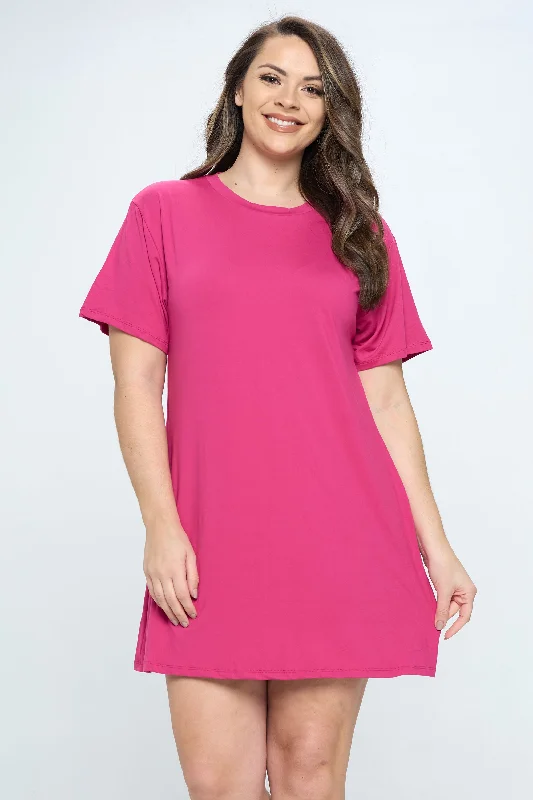 Embellished Denim Shirt Dress-On The Go T- Shirt Dress with Pockets - Plus size