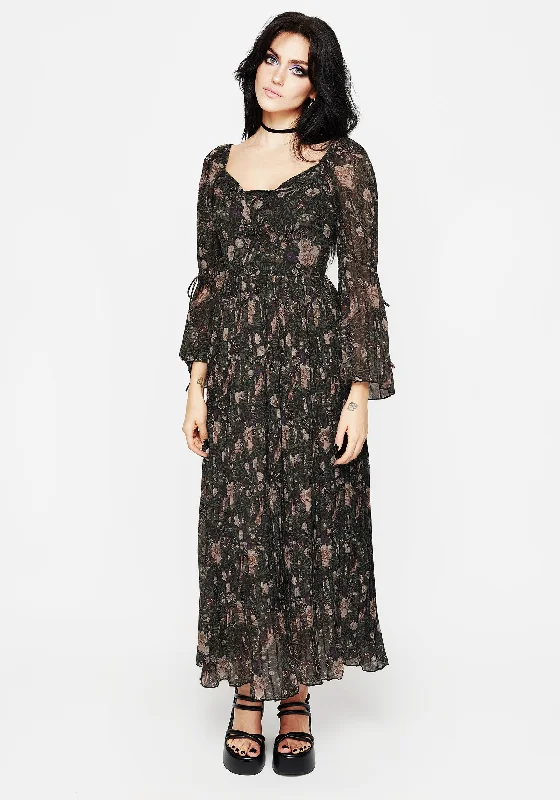 Women's Sequined Maxi Dress-Ophelia Pleated Chiffon Maxi Dress