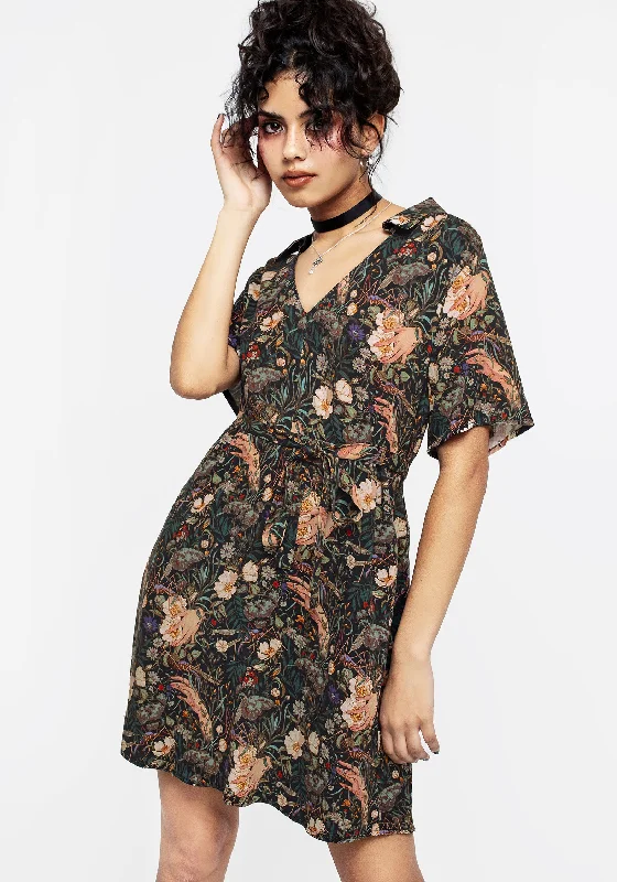 Women's Button-up Floral Mini Dress-Ophelia Viscose Mini Dress
