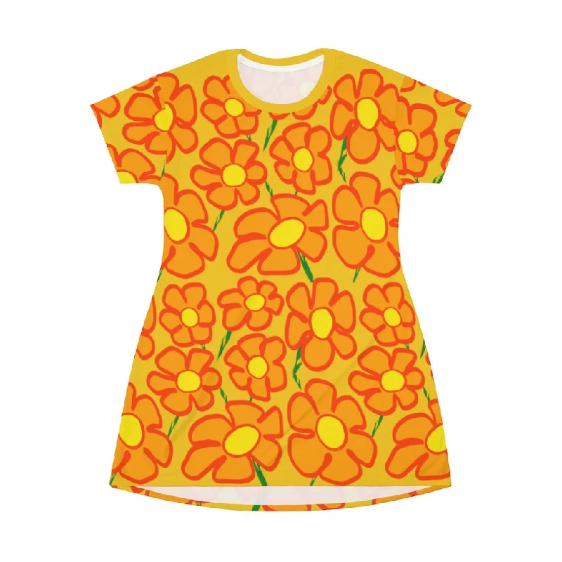 Summer-ready Shirt Dress-Orangeflower Pattern on Gold - AOP T-Shirt Dress