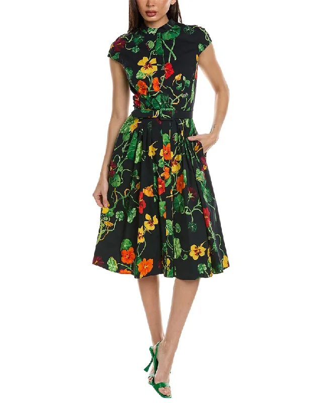 Stylish Casual Plaid Shirt Dress-Oscar de la Renta Cap Sleeve Nasturtium Poplin Shirtdress