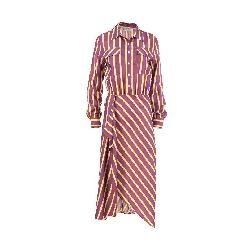 Women's Casual Off-shoulder Shirt Dress-Simona Corsellini Women's Striped Shirt Dress