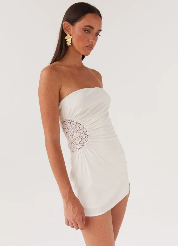 Women's Flared Bottom Mini Dress-Palm Island Tube Mini Dress - White