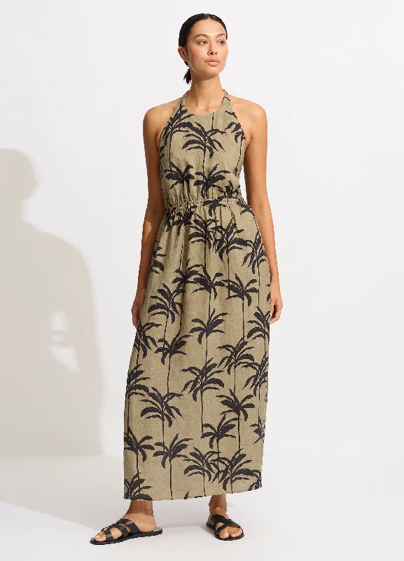 Women's Oversized Maxi Dress-Palme Tie Back Maxi Dress - Olive