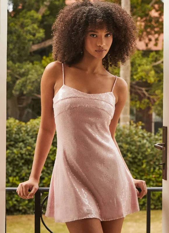 Women's Hot Pink Mini Dress-Paloma Blush Sequin Mini Dress - Pink