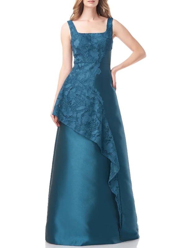 Off-the-Shoulder Tulle Party Dress for Fairy Tale Look -Paloma Womens Lace Inset Ruffle Evening Dress