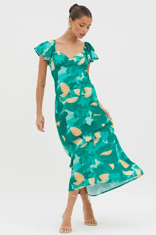 Women's Slim Fit Bodycon Mini Dress-Park Avenue Flutter Sleeve Mini Dress Abstract Green Women's Slim Fit Bodycon Mini Dress-Park Avenue Flutter Sleeve Mini Dress Abstract Green