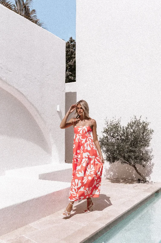 Satin Slip Dress with High Neckline -Long Slip Dress -Payton Maxi Slip Dress - Melon White