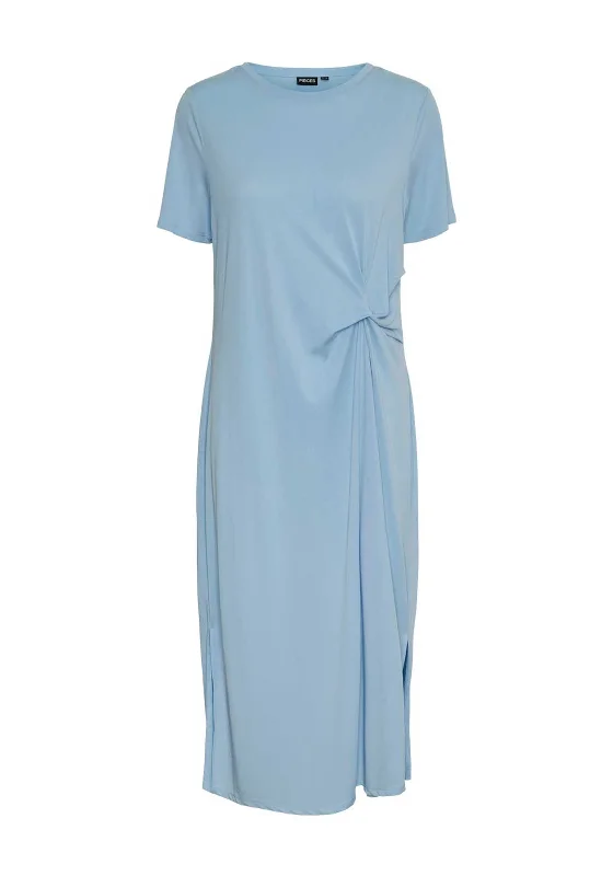 Floral Print Shirt Dress-Pieces Anora Knot Detail T-Shirt Dress, Blue Bell