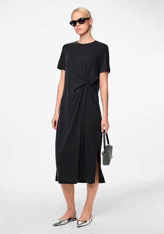 Day-to-night Shirt Dress-Pieces Anora Knot Detail T-Shirt Dress, Black