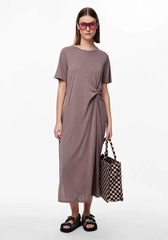 Multi-colored Shirt Dress-Pieces Anora Knot Detail T-Shirt Dress, Coco Mocha