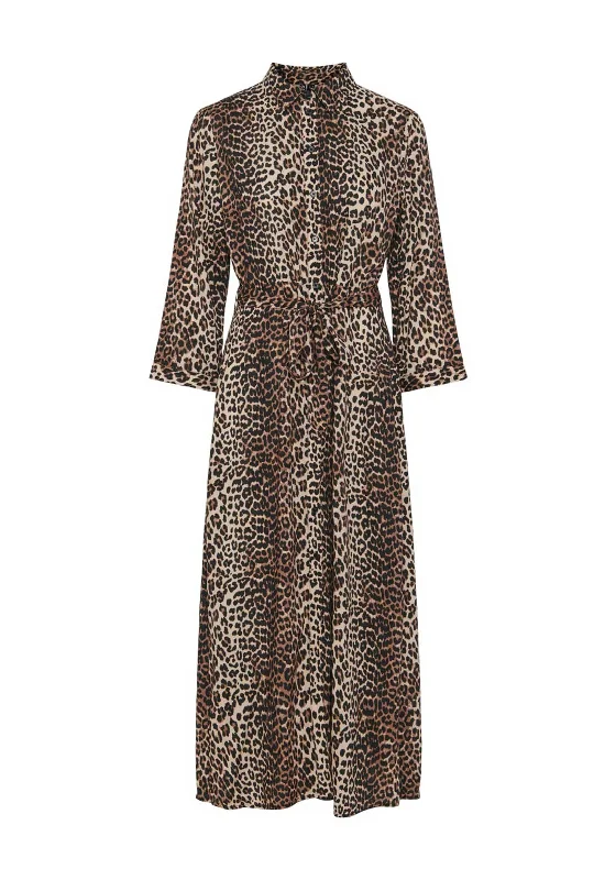 Women's Vintage Shirt Dress-Pieces Naja Ankle Shirt Dress, Black Leopard