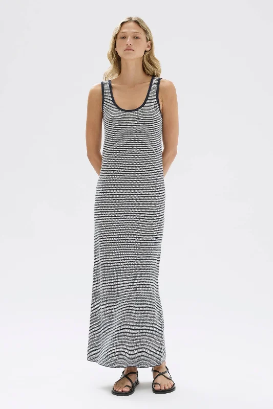 Women's Pink Maxi Dress-Peri Stripe Knit Maxi Dress