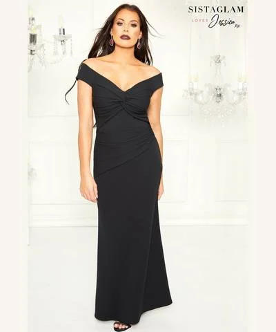Women's All-Black Maxi Dress-Petit Bardot Maxi Dress Black