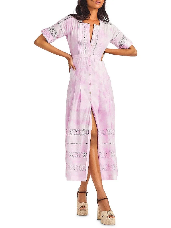 Women's Long-sleeve Plaid Shirt Dress-Petites Edie Womens Tie-Dye Long Shirtdress