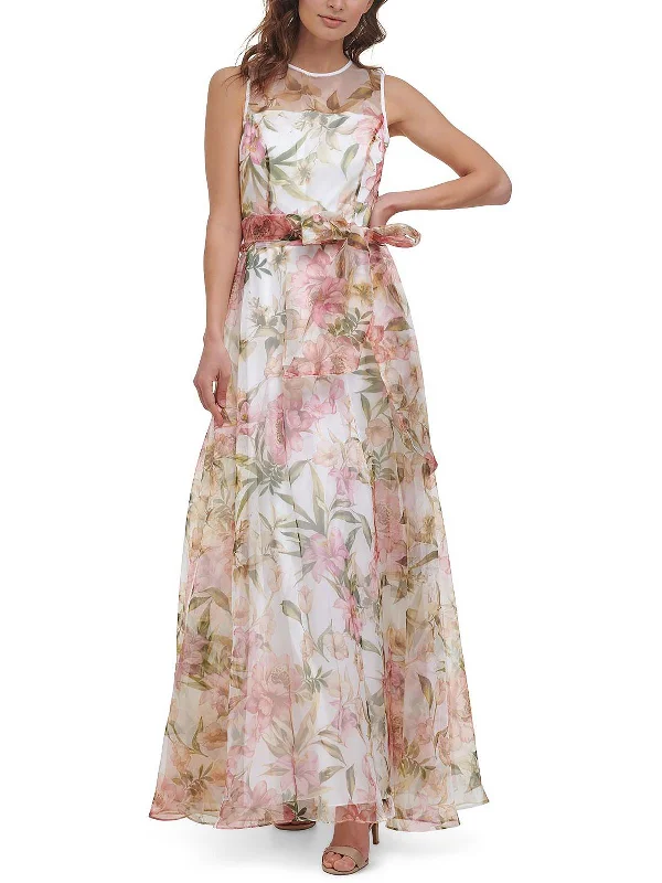 Sequin Backless Party Dress for Evening Fun -Petites Womens Belted Maxi Evening Dress