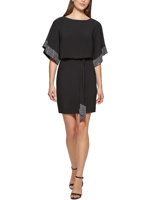 Wraparound Party Dress for Summer Fun -Petites Womens Blouson Mini Cocktail and Party Dress