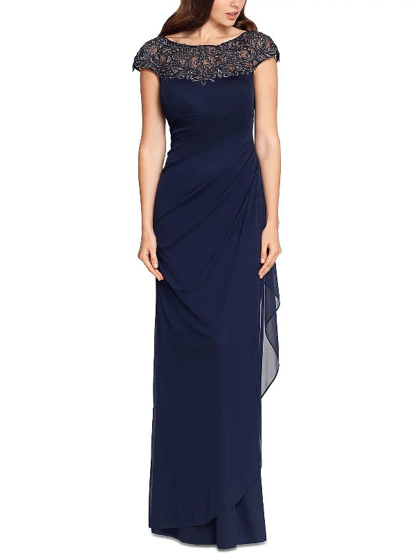 Off-the-Shoulder Tulle Party Dress for Fairy Tale Look -Petites Womens Embellished Illusion Evening Dress Off-the-Shoulder Tulle Party Dress for Fairy Tale Look -Petites Womens Embellished Illusion Evening Dress