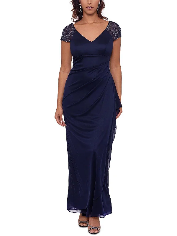 Velvet Party Dress for Formal Gala -Petites Womens Embellished Long Evening Dress