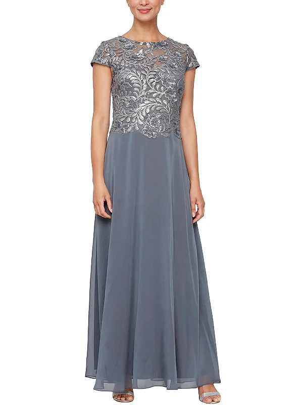 Blue Velvet Party Dress for Luxe Look -Petites Womens Embellished Maxi Evening Dress