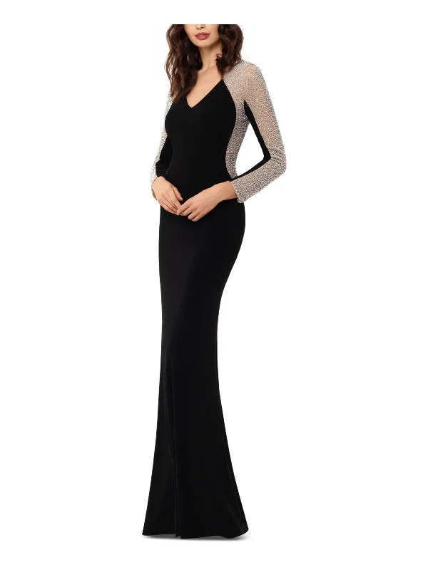 Sweetheart Neckline Party Dress for Romantic Look -Petites Womens Embellished Mesh Evening Dress
