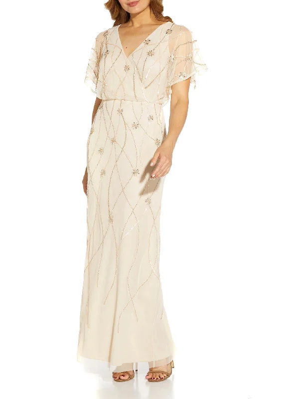 Soft Pleated Party Dress for Stylish Night -Petites Womens Embellished Wedding Evening Dress