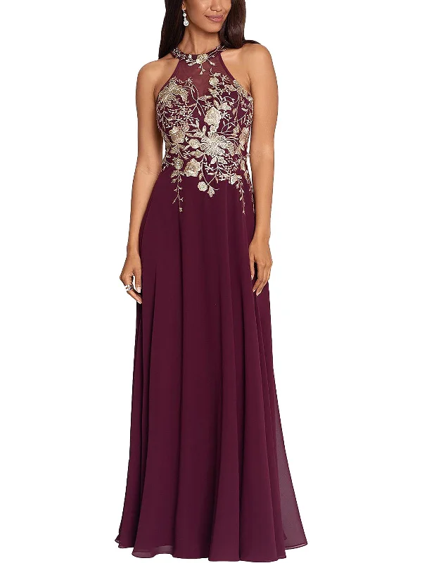 Chic Green Party Dress for Special Occasion -Petites Womens Embroidered Long Evening Dress