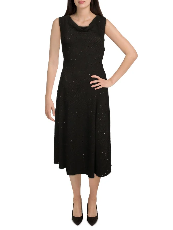 Chiffon Party Dress for Soft Movement -Petites Womens Glitter Midi Cocktail and Party Dress