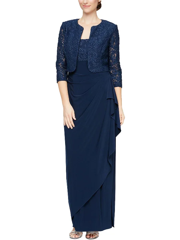 Strapless Sequin Party Dress for Glamorous Evening -Petites Womens Lace 2PC Evening Dress