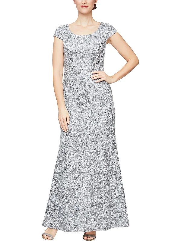 Bow Detail Party Dress for Sweet Vibe -Petites Womens Lace Maxi Evening Dress