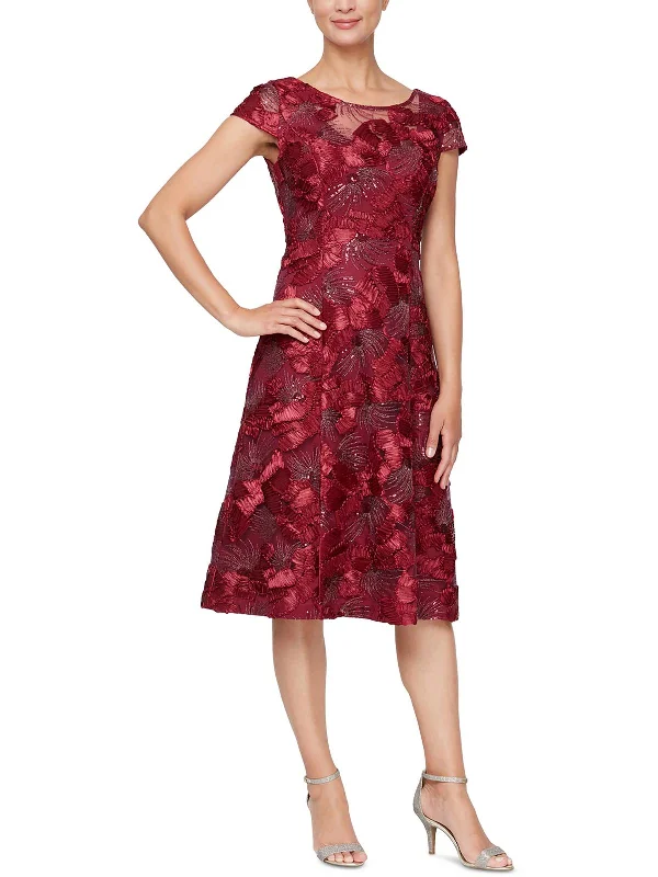 Minimalist Party Dress for Understated Elegance -Petites Womens Mesh Sequined Cocktail and Party Dress
