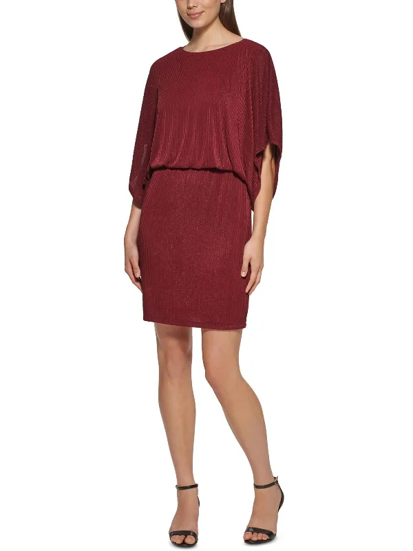 Bodycon Dress with Bow Tie Detail -Petites Womens Metallic Blouson Sheath Dress