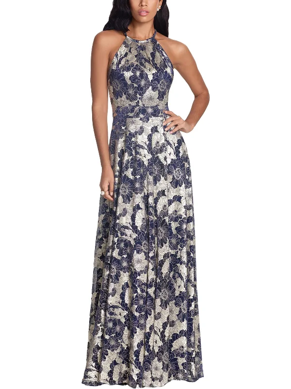 Strapless Floral Party Dress for Outdoor Events -Petites Womens Metallic Crinkled Evening Dress Strapless Floral Party Dress for Outdoor Events -Petites Womens Metallic Crinkled Evening Dress