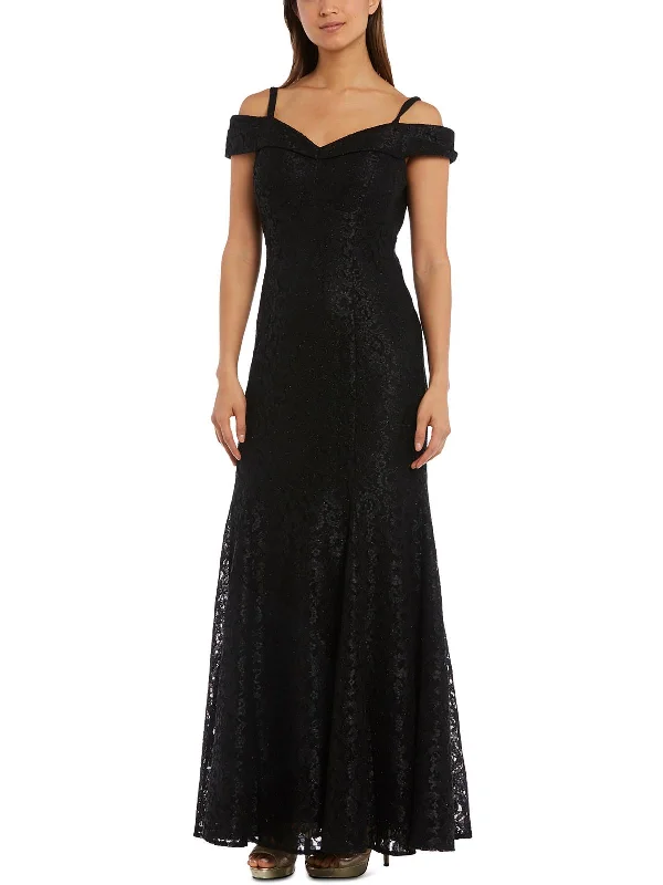 Romantic Lace Party Dress for Engagement Party -Petites Womens Off-The-Shoulder Lace Evening Dress