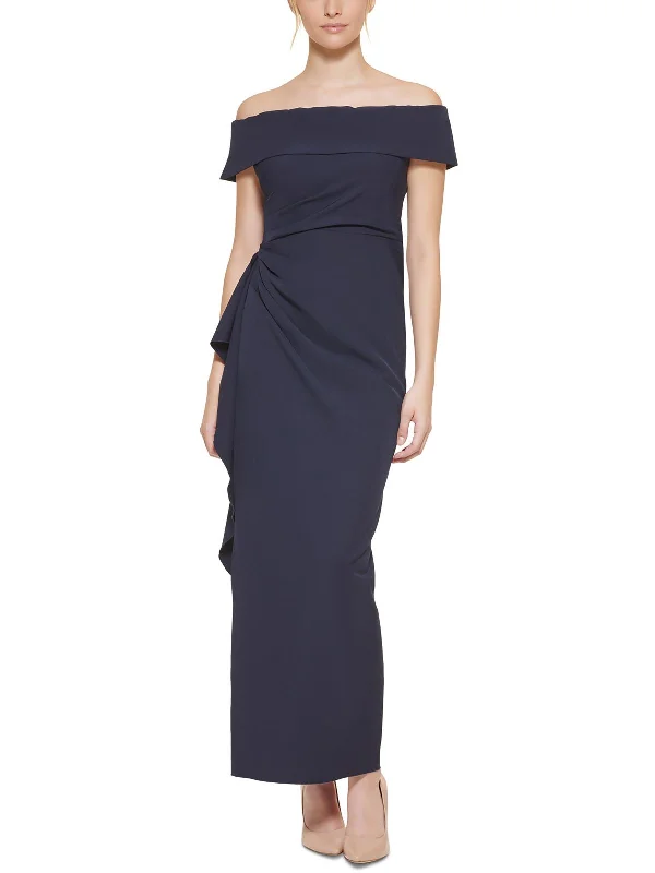 Elegant Silk Party Dress for Wedding Events -Petites Womens Off-The-Shoulder Maxi Evening Dress