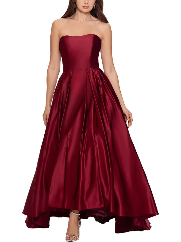 Sleek Metallic Party Dress for Night Event -Petites Womens Pleated Maxi Evening Dress